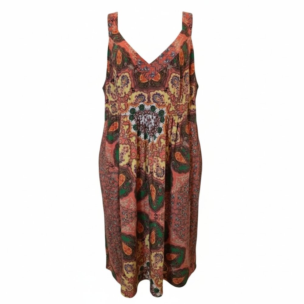 INC International Concepts Paisley Boho Midi Dress 3XL Sleeveless V Neck Flowy